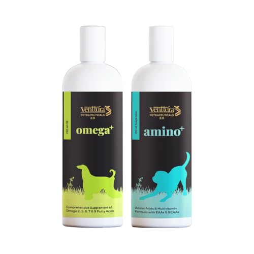 Venttura Omega (150 ml) & Amino (150 ml) | Omega 2,3,6,7,9 Supplement | Omega Dog | Amino Dog | Amino Acids Supplement for Dogs | for All Life Stages