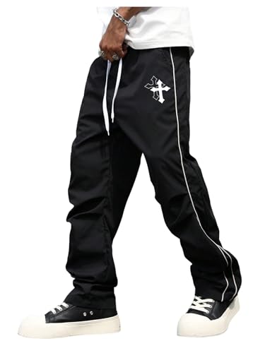 Floerns Men's Graphic Baggy Track Windbreaker Pants Drawstring Waist Sweatpants Vintage Streetwear