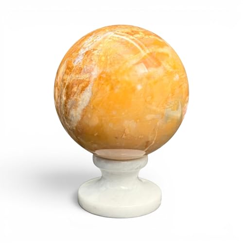 Bola de mármol amarillo siena de 10 cm con soporte artesanal CBAM 4