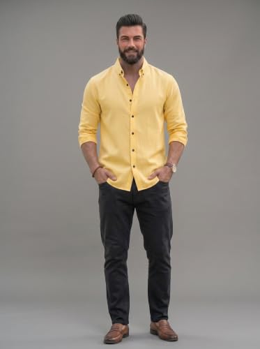 Image of NexaFlair Men's Regular Fit Solid Pattern Laffer Cotton Shirt with Long Sleeve Collared Neck Standard Length and Button Down Closure Type | Mens Casual Shirts | Man's Formal Shirts