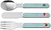 HABA 305135 - Besteck Glück, Besteckset für Kleinkinder aus Edelstahl mit ABS-Griffen, 3-teilig mit Gabel, Löffel und Messer, für die Spülmaschine