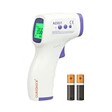 CURECHECK White & Purple Digital Infrared Thermometer For Fever - Non Contact IR Thermometer, Forehead Temperature Gun | For Adults & Kids | Batteries Included