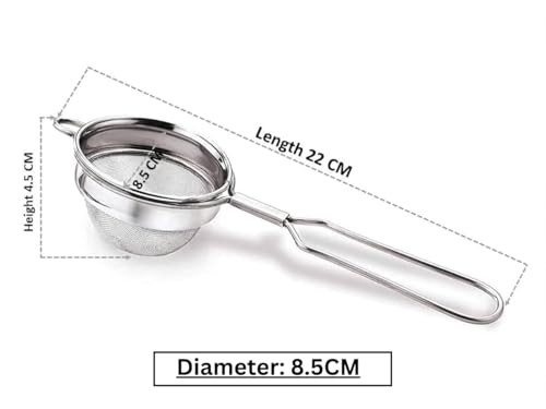 Image of Stainless Steel Tea Strainer 8.5 cm Double Mesh Chalani - Heavy Duty Fine Mesh Tea Filter for Kitchen, Rust Resistant, Easy Clean Tea Siever for Daily Use