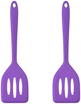 HOIRIX 2Pack Small Silicone Turner High Heat Resistant Slotted Spatula for Fish, Eggs, Pancakes and More (8.2 IN, Purple)
