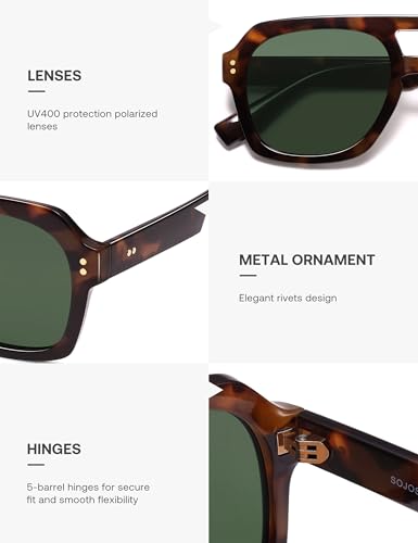 Image of SOJOS Retro Thick Polarized Aviator Sunglasses for Women Men, Large Trendy Bold Square Pilot Shades SJ2385