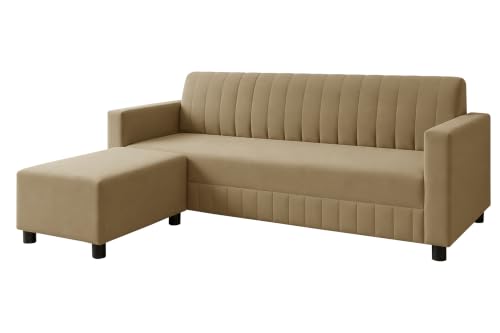 Image of 3 Seater Wooden Sofa with Ottoman | Modern Sofa Set for Living Room | Stylish Home Furniture Sofa with Comfortable Seating-Golden