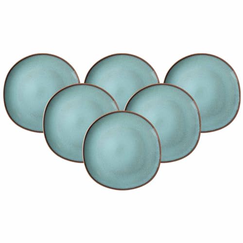 Villeroy & Boch like. by Lave Glacé Speiseteller 6er Set, 28 cm, Runder Teller mit einzigartiger Glasur, Skandinavisches Design, Steingut, Türkis