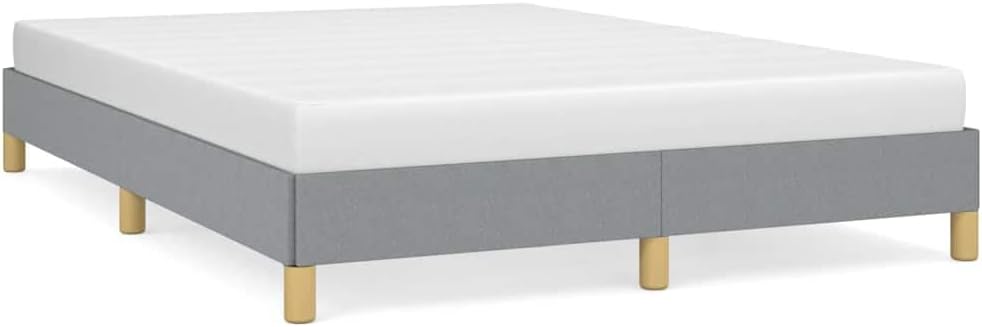 Light Gray Polyester Bed Frame Full Size Sturdy Engineered Wood Platform Foundation with Slatted Durable Nonslip Surface Easy Assembly Minimalist Modern Bedroom Furniture