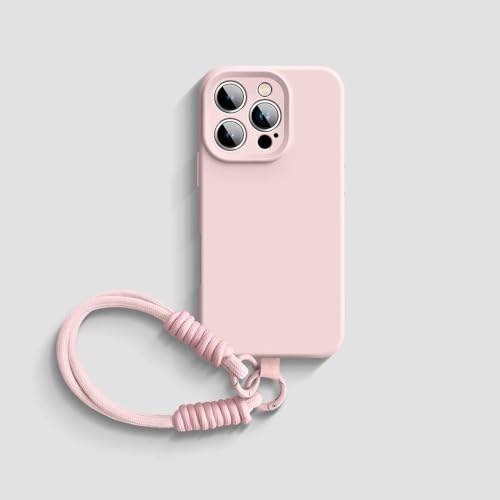 Coque silicone iPhone 12 anti-chute avec dragonne de sécurité rose