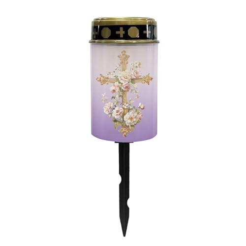 Uorisanigo Luces solares cruzadas y florales para cementerio, sin llama, funciona con energía solar, para oración, impermeable, para cementerio, decoración de cementerio, lámpara de vela