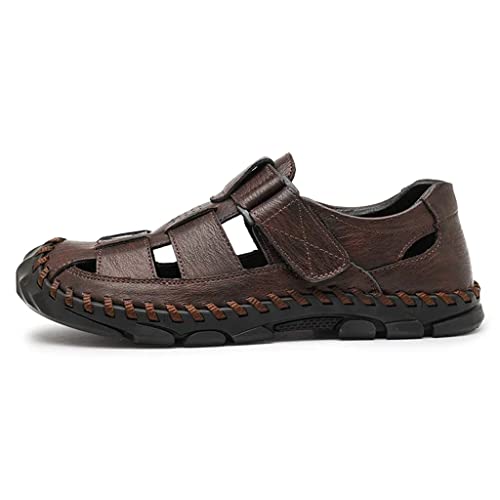 Sandals Men Breathable Leather Casual Shoes Men's Sandal Leisure Flats Retro Beach Shoe(48)