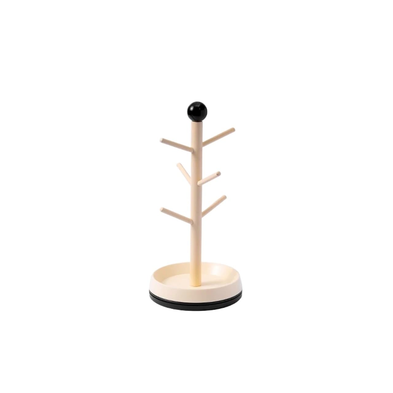 MFWHEFJ Mug Tree Rotatable Solid Wood Cup Holder, Tea Water Hanger, Household Storage Rack(Milk White Black)