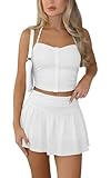 Conjuntos de verano de 2 piezas para mujer, Y2K, cuello halter, fruncido, top corto de cintura alta, mini falda, blanco (06white), L