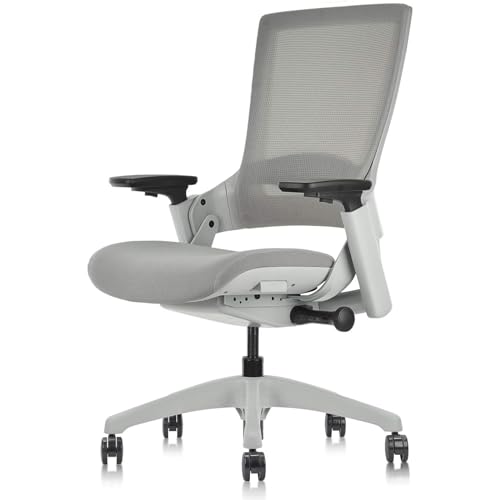 Image of CLATINA Ergonomic High Swivel Executive Chair Fabric Mesh Office Tables Chair with Adjustable Height Head 3D Arm Rest Lumbar Support and Upholstered Back for Home Office Conference Gray