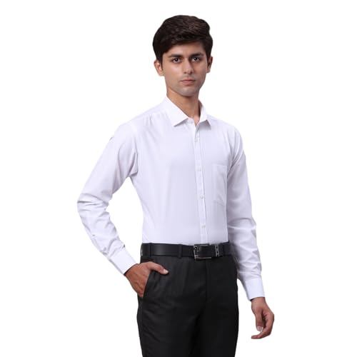 Image of Park Avenue Men Slim Fit Solid Pattern Cotton Blend Semi Cutaway Collar Full Sleeve Formal Shirt