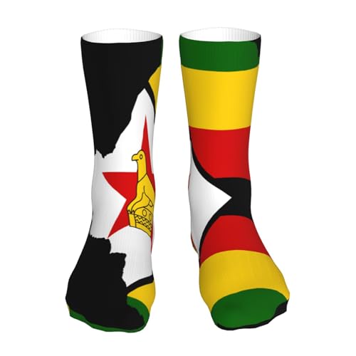 Carte du drapeau du Zimbabwe 2 Carte du drapeau du Zimbabwe Chaussettes amusantes pour hommes Chaussettes de sport unisexes à motifs imprimés en 3D Cool Funky 16 pouces