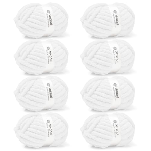Image of Inhand Chunky Chenille Yarn for Hand Knitting, Thick Bulky Blanket Yarn for Crocheting, Soft Fluffy Yarn for Crochet Gifts & Crafts for Women /Beginners, 8 Pack (29.5 yds /8.4 oz Each), Snow White