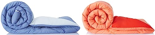 Image of Amazon Brand - Solimo Microfibre Reversible Comforter, Single (Stone Blue & Silver Grey, 200 Tc) Microfiber Reversible Comforter, Single (Ruby Red & Peach Pink, 200 Tc)