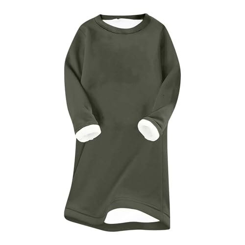 Sweatkleid Damen Langarm Ohne Kapuze Winterkleider Damen A Linie Pulloverkleid Rundhals Mit Fleece Gefüttert Sweaterkleid Mit Teddyfutter Warm...