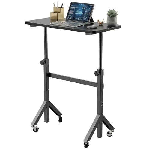 HUANUO 32'' Small Standing Desk with Wheels,28.7'-46.1' Heigh Adjustable Portable Rolling Desks,Mobile Stand Up Desk for Walking Pad and Treadmill,Sit to Stand Computer Workstation for Bedroom,Black