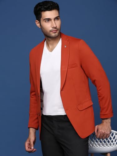 Image of SHOWOFFFF Men Solid Single Breasted Formal Blazer | Notched Lapel Full Sleeves Cotton Blazer for Mens | Slim Fit Regular Length Blazer for Men's
