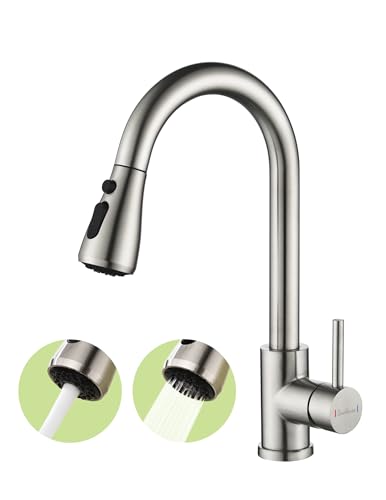 Baollansa Kitchen Tap Kitchen Mixer Taps with Pull Out Sprayer Kitchen Taps Swivel Spout with 2 Modes Spray Kitchen Sink Taps 360Rotatable (Brushed)