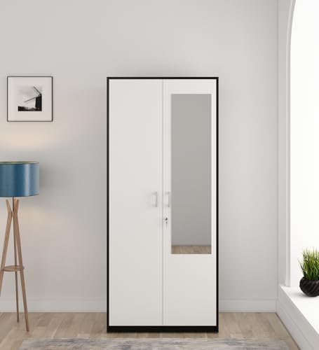 Image of Spacewood Dew Wardrobe | 3 Year Warranty | Almirah, Cupboard, Almari, 2 Door Wardrobe with Mirror, 1 Drawer (1 Lock Drawer) and 1 Hanging Space|Engineered Wood| Natural Wenge