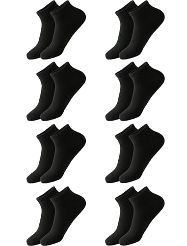 MOCOCITO Calcetines Hombre, Calcetines Tobilleros Mujer, Calcetines Cortos Hombre Mujer, 8 Pares Calcetines Tobilleros Algodón (Negro, L)