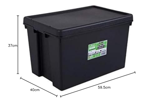 Wham Bam 100% Recycled Super Strong Impact Resistant Black Re-Usable Storage Boxes With Lids 62 Litre 59.5 x 40 x 37cm (1 Box)