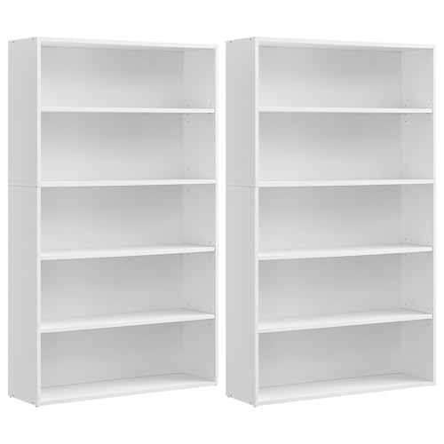 Image of VASAGLE Set of 2 Bookshelves, 30 Inches Wide, 5-Tier Open Bookcases with Adjustable Storage Shelves, Floor Standing Units, Cloud White ULBC175T14-2