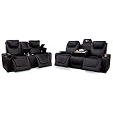 Seatcraft Colosseum Italian Leather Big & Tall Home Theater Furniture| Living Room |Power Headrest, Lumbar, Recline(Sofa w/Fold-Down Table & Loveseat w/Storage Console,Black)