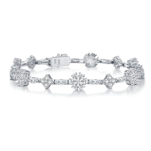 Moissanite Tennis Bracelet for Women, 925 Sterling Silver 18K White Gold Plated Flower Bracelet Jewelry, Anniversary Birthday Gifts for Women Wife Girlfriend Mother