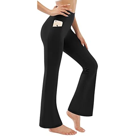 AFITNE Women's Bootcut Yoga Pants with Pockets, High Waisted Tummy Control Workout Bootleg Pants Flared Work Dress Pants, Black, XXL Cover