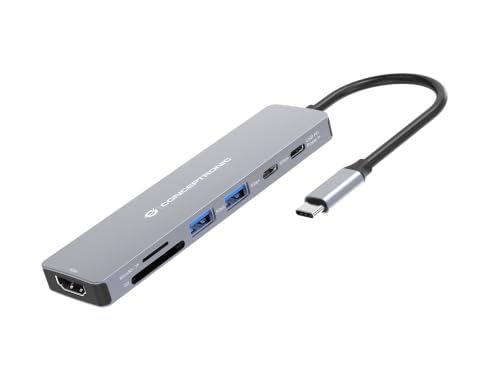CONCEPTRONIC Estación de Acoplamiento USB-C 7 en 1, HDMI, USB-C, 2 x USB-A, Cable de 25 cm, concentrador portátil