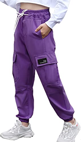 Betusline Girls&Womens Cargo Jogger Pants Elastic Waist Casual Lightweight Pants 7 Years-Large3