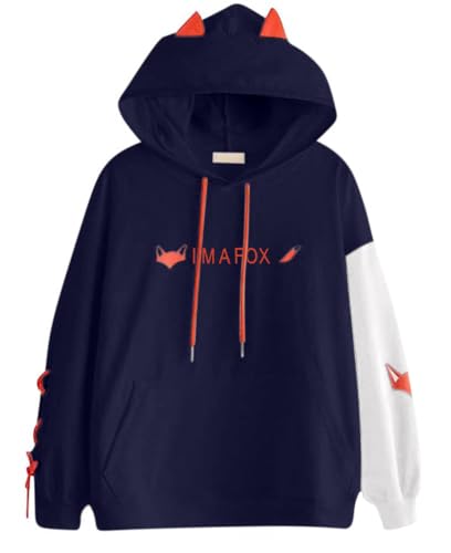 CRB Fashion Damen-Sweatshirt mit Kapuze, Anime, Cosplay, Cartoon, Kapuzenpullover, Pullover, Fox Navy, Einheitsgröße