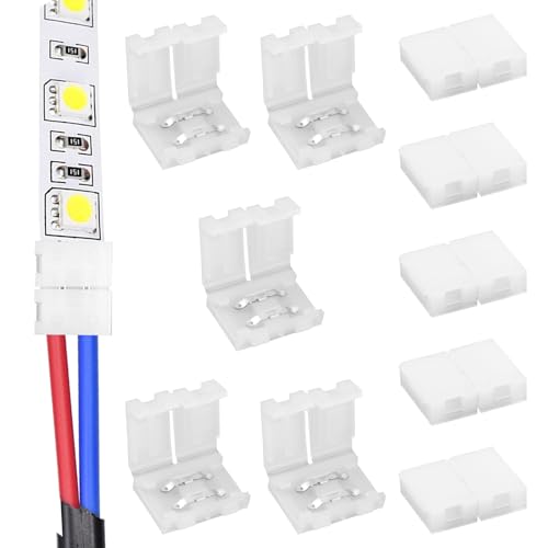 OMCGG 10PCS 2 Pin 8mm 3528 2835 LED Strip Light Connectors, Solderless Quick and Flexible Strip Connector Kit Compatible with 5V 12V 24V Single Color Led Strip Lights