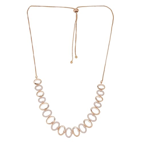 Image of Nilu's Collection Rose Gold Plated | American Diamond Stone Studded | Anti Tarnish Jewellery Set for Women and Girls | Matching Earrings | Perfect for Weddings and Special Occasions (Style 2)