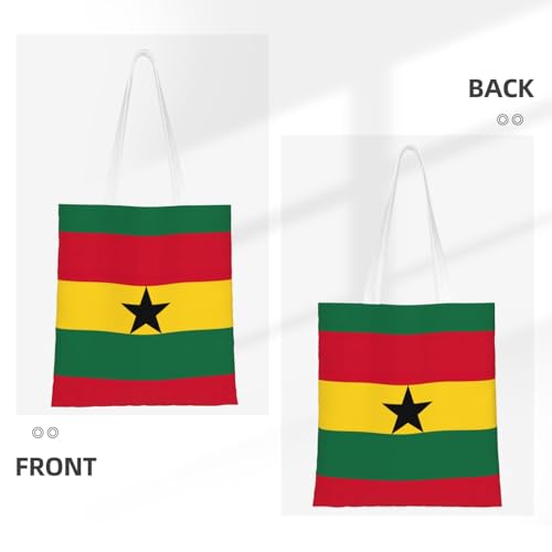 Flag Of Ghana Print Reusable Canvas Tote, Shopping Bag With Handles For Daily And Grocery Use3