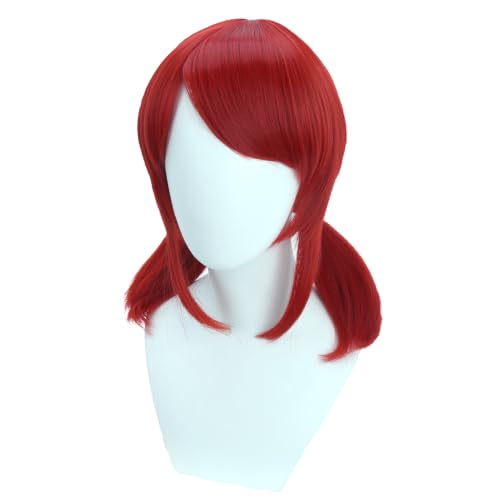 Image of Red Wig with Bangs Red Short Wig with Two Pigtails Red Straight Wigs for Women Cosplay Synthetic Wigs with Wig Cap