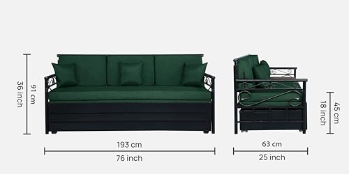 Image of 3 Seater Metal Sofa Cum Bed with Hydraulic Storage | Single Size Sofa Cum Bed | 3 Seater Sofa Set, Metal Sofa Set for, Living Room, Peacock, Single Size (Peacock & Black)