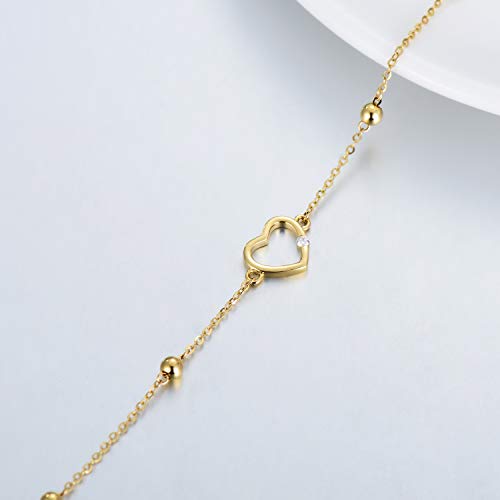 14K Solid Gold Moissanite Heart Bracelet For Women, Real Gold Love Heart Bracelets Jewelry Anniversary Christmas Gifts For Wife, Mom, 8 Inch (Adjustable Length) #TOP3