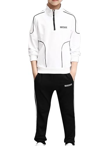 Kids Boys 2 Piece Athletic Tracksuit Long Sleeve Sweatshirt with Jogger Sweatpants Set Fall Winter Outfit