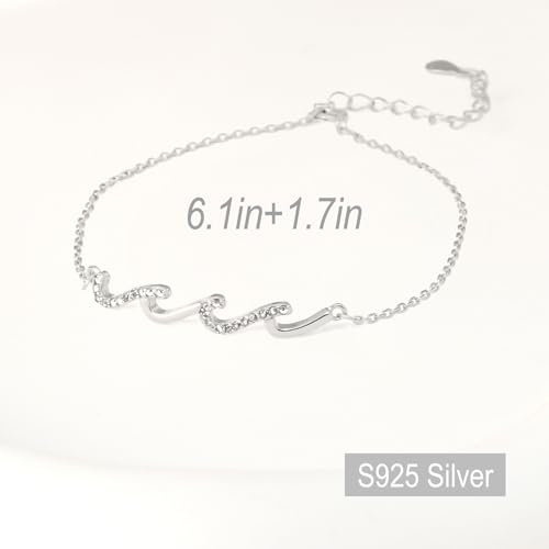 925 Sterling Silver Bracelet, Wave Bracelet for Mother, Bestie Gifts for Women, Best Friend Bracelet, Birthday Jewelry Gifts for Friends Mom Daughter Sister 7