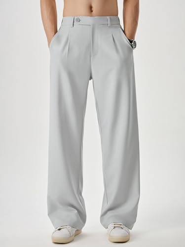 Image of JMIERR Mens Baggy Casual Dress Pants Lightweight Pleated Old Money Wide Leg Pants Loose Relaxed Fit Trousers