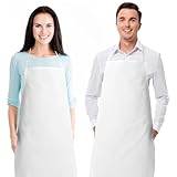 Professional White Bib Aprons for Restaurant - Set of 2 Durable Adult Waitress Chef Kitchen Apron for women & men (2 Pack - White)