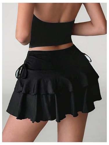 Verdusa Women's Y2k Ruffle Mini Skirt Bow Side Flowy A Line Cute Short Skirts Casual Skorts2