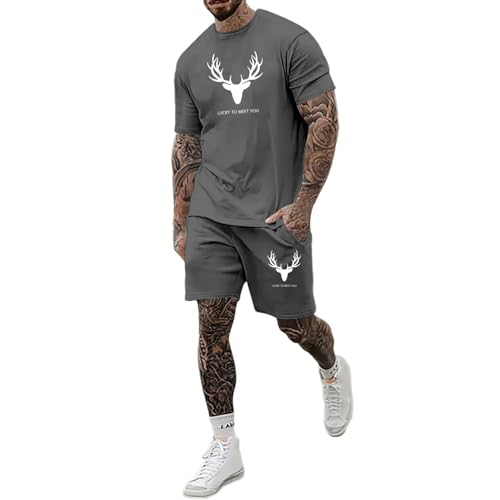T-shirt à col rond et short pour homme, tenue respirante imprimée