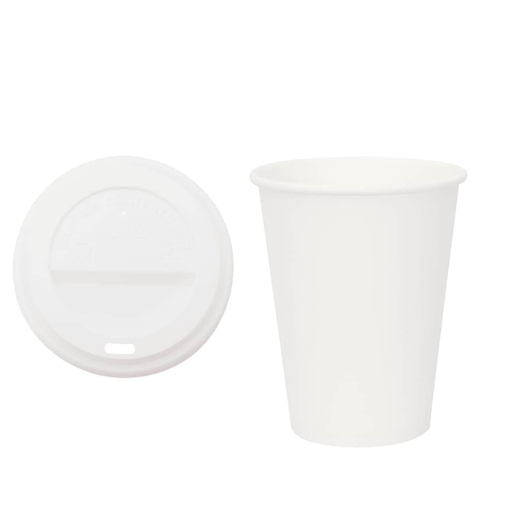 1000 bicchieri di carta con coperchio, 300 ml, a prova di perdite, usa e getta, per viaggi, ufficio e feste, colore bianco