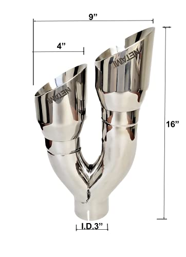 Image of 3 inch Inlet to 4 inch NETAMI NT-1690 Exhaust Tip Double Wall Stainless Steel Side Exit for Truck with Clamp Chrome Polish